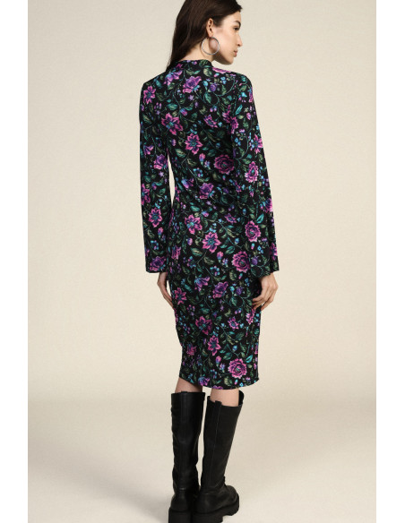 Robe midi à motif floral avec fermeture à brandebourgs Dixie