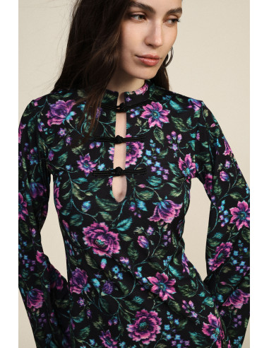 Robe midi à motif floral avec fermeture à brandebourgs Dixie