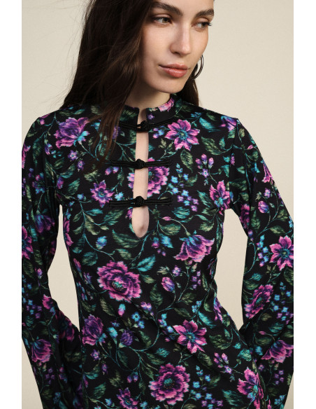 Robe midi à motif floral avec fermeture à brandebourgs Dixie