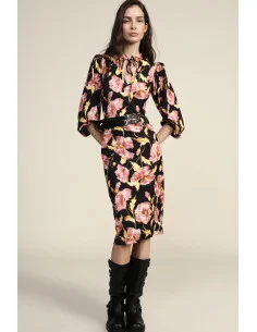 Robe midi à imprimé floral, manches 3/4, col en V Dixie