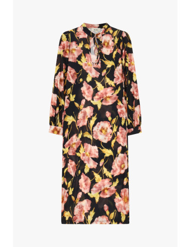 Abito Midi Stampa Floreale Maniche 3/4 Scollo A V Dixie