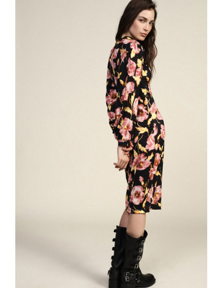 Abito Midi Stampa Floreale Maniche 3/4 Scollo A V Dixie