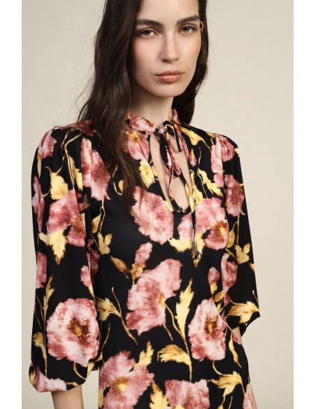 Abito Midi Stampa Floreale Maniche 3/4 Scollo A V Dixie