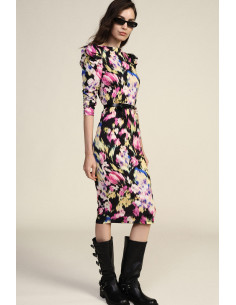 Midi Dress with Floral Print and Ruched Shoulders Dixie
