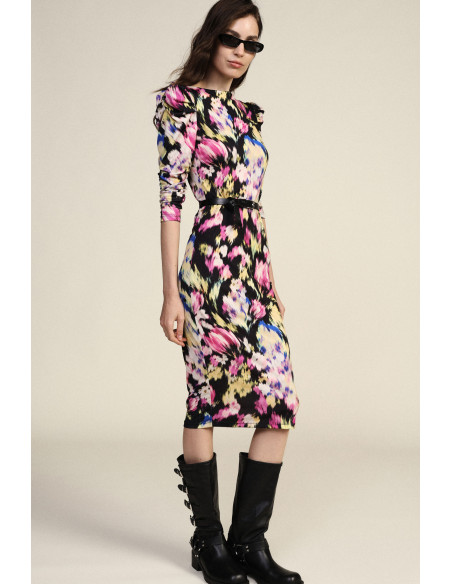 Robe midi à imprimé floral avec épaules froncées Dixie
