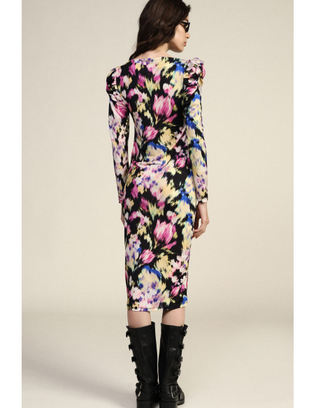 Robe midi à imprimé floral avec épaules froncées Dixie
