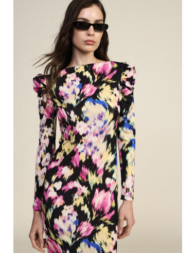 Robe midi à imprimé floral avec épaules froncées Dixie