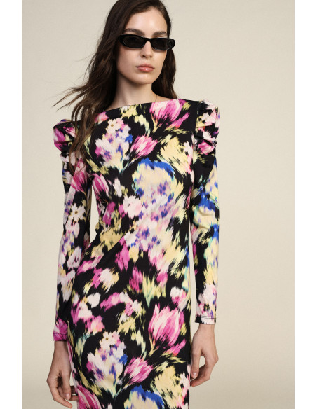 Robe midi à imprimé floral avec épaules froncées Dixie