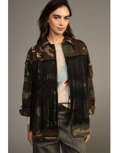 Camouflage Print Blouse with Fringes and Pins Dixie