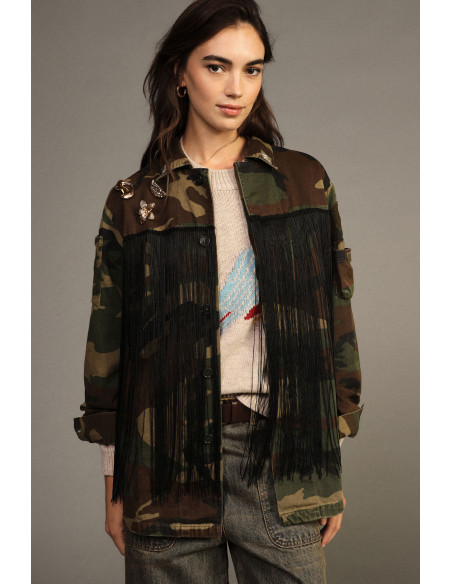 Chemisier à imprimé camouflage avec franges et épingles Dixie