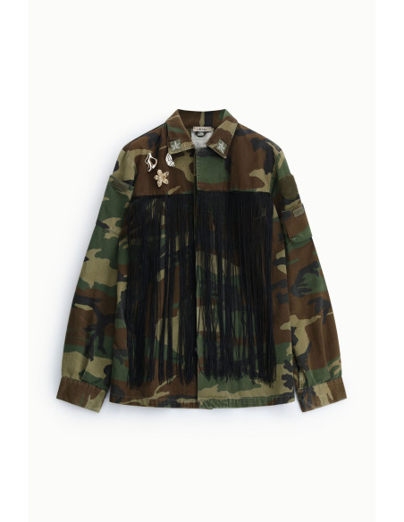 Chemisier à imprimé camouflage avec franges et épingles Dixie
