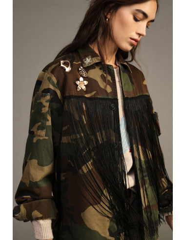 Chemisier à imprimé camouflage avec franges et épingles Dixie