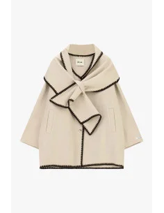 Manteau court à col maxi et bordures contrastées Dixie - Beige