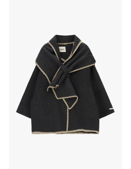 Cappotto Corto Con Collo Maxi E Profili A Contrasto Dixie - Grigio Scuro