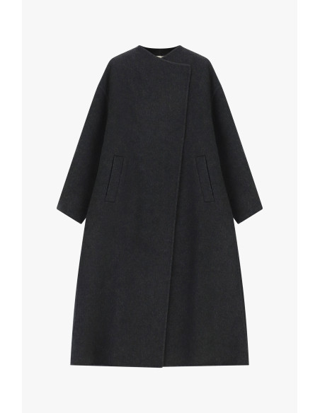 Long Coat with Asymmetrical Closure and Pockets Dixie - Dark Gray