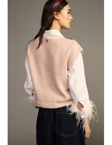 Maglione Smanicato Jacquard Con Scollo Tondo Dixie - Rosa