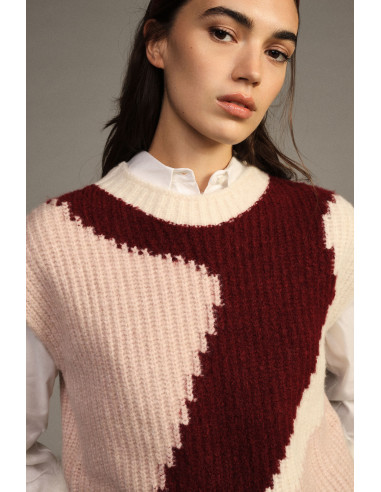 Maglione Smanicato Jacquard Con Scollo Tondo Dixie - Rosa