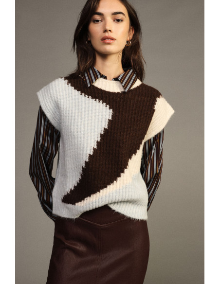 Maglione Smanicato Jacquard Con Scollo Tondo Dixie - Azzurro