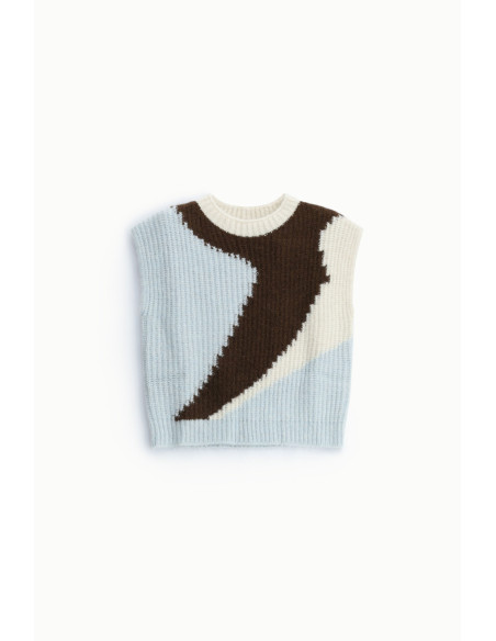 Maglione Smanicato Jacquard Con Scollo Tondo Dixie - Azzurro