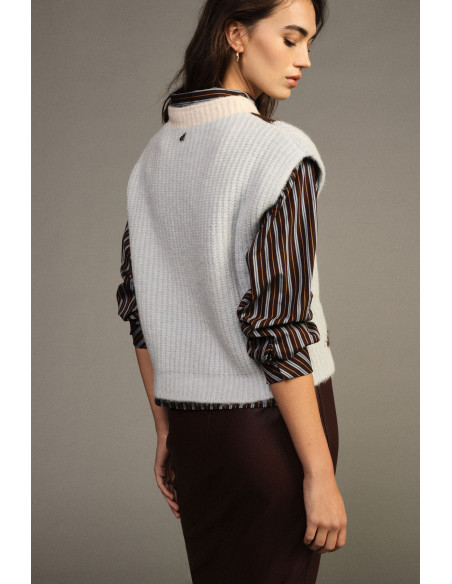 Maglione Smanicato Jacquard Con Scollo Tondo Dixie - Azzurro