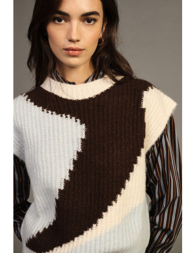 Maglione Smanicato Jacquard Con Scollo Tondo Dixie - Azzurro