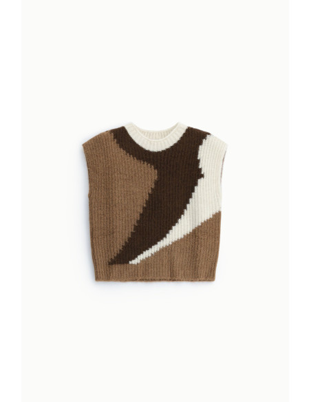 Maglione Smanicato Jacquard Con Scollo Tondo Dixie - Brown