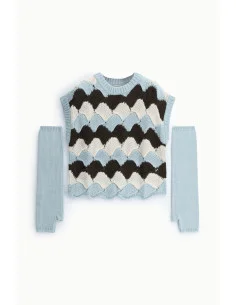 Sleeveless Geometric Pattern Sweater with Arm Warmers Dixie - Light Blue 2