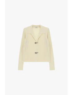 Ribbed Cardigan with Collar and Metal Hooks Dixie - Butter