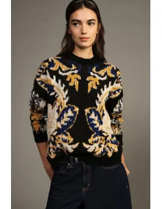 Jacquard Floral Print Crew-Neck Sweater Dixie