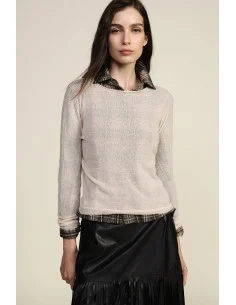Dixie Solid-Color Long-Sleeve Crew-Neck Sweater – Cream White