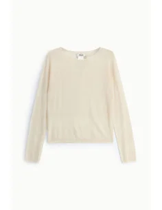 Dixie Solid-Color Long-Sleeve Crew-Neck Sweater – Cream White 2