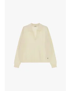 Crew-Neck Sweater with Collar and V-Neck Dixie - Cream White