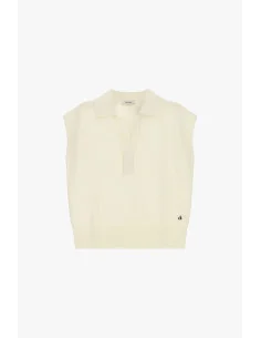 Sleeveless Sweater with Polo Collar and Ribbed Hem Dixie - Cream White