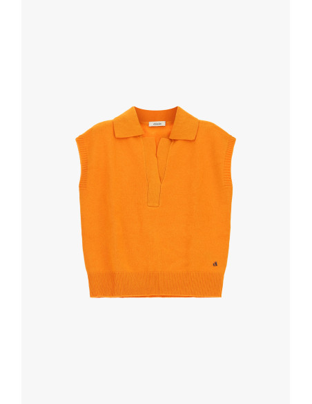 Pull sans manches à col polo et ourlet côtelé Dixie - Orange