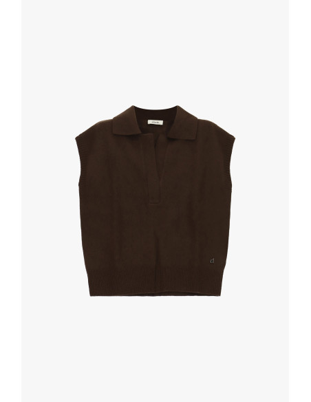 Maglione Smanicato Con Collo Polo E Orlo A Costine Dixie - Marrone