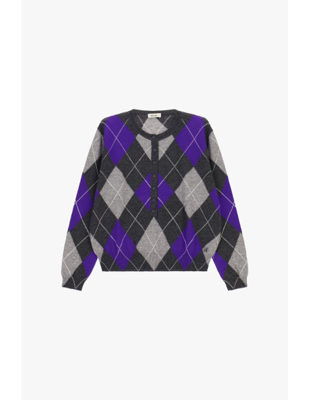 Maglione Girocollo A Losanghe Con Bottoni Frontali Dixie - Grigio Scuro