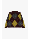 Maglione Pullover Jacquard Rombi Con Zip E Colletto Dixie - Vino