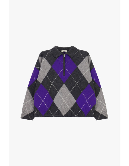 Maglione Pullover Jacquard Rombi Con Zip E Colletto Dixie - Dark Grey