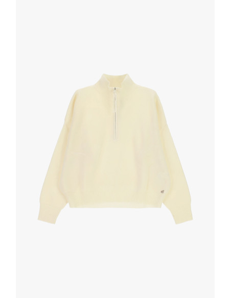 Maglione Con Zip E Collo Alto, Fit Morbido Dixie - Panna Bianco