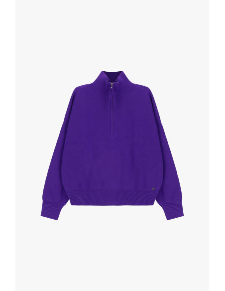 Maglione Con Zip E Collo Alto, Fit Morbido Dixie - Viola