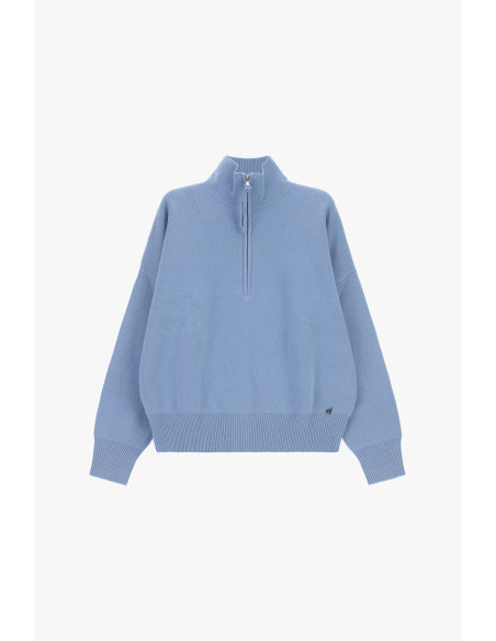 Maglione Con Zip E Collo Alto, Fit Morbido Dixie - Celeste