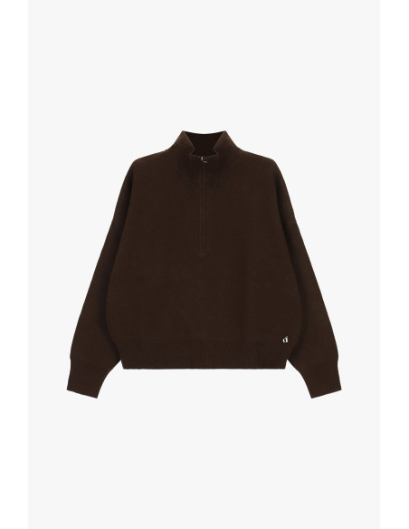Maglione Con Zip E Collo Alto, Fit Morbido Dixie - Brown