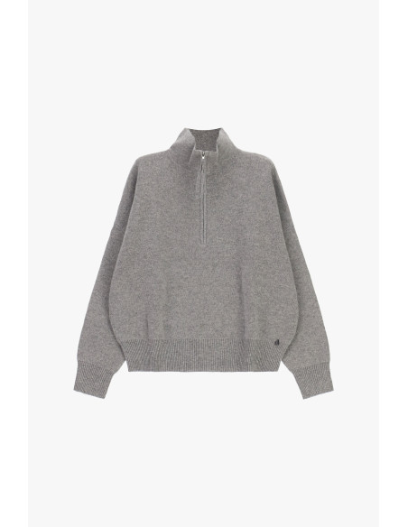 Maglione Con Zip E Collo Alto, Fit Morbido Dixie - Grigio