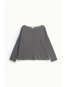 Striped Sweater with Boat Neck and Contrasting Trim Dixie - Oil