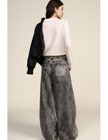 Jeans A Gamba Ampia Lavaggio Sfumato Vita Alta Dixie