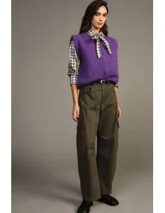 High-Waisted Palazzo Cargo Pocket Trousers Dixie - Military Green