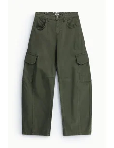 High-Waisted Palazzo Cargo Pocket Trousers Dixie - Military Green 2