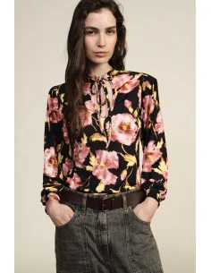 Long-Sleeve Floral Print Top with Bow Neckline Dixie