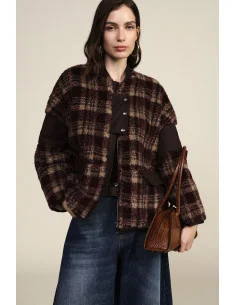 Eco Jacket - Check-Pattern Fur with Pockets Dixie - Burgundy