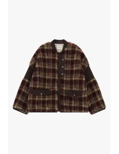 Eco Jacket - Check-Pattern Fur with Pockets Dixie - Burgundy 2